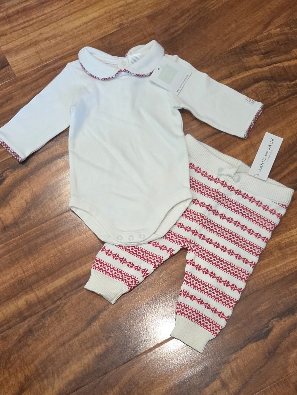 Janie and Jack NWT 0-3 Months Collared Bodysuit and Red Fair Isle Sweater Pants